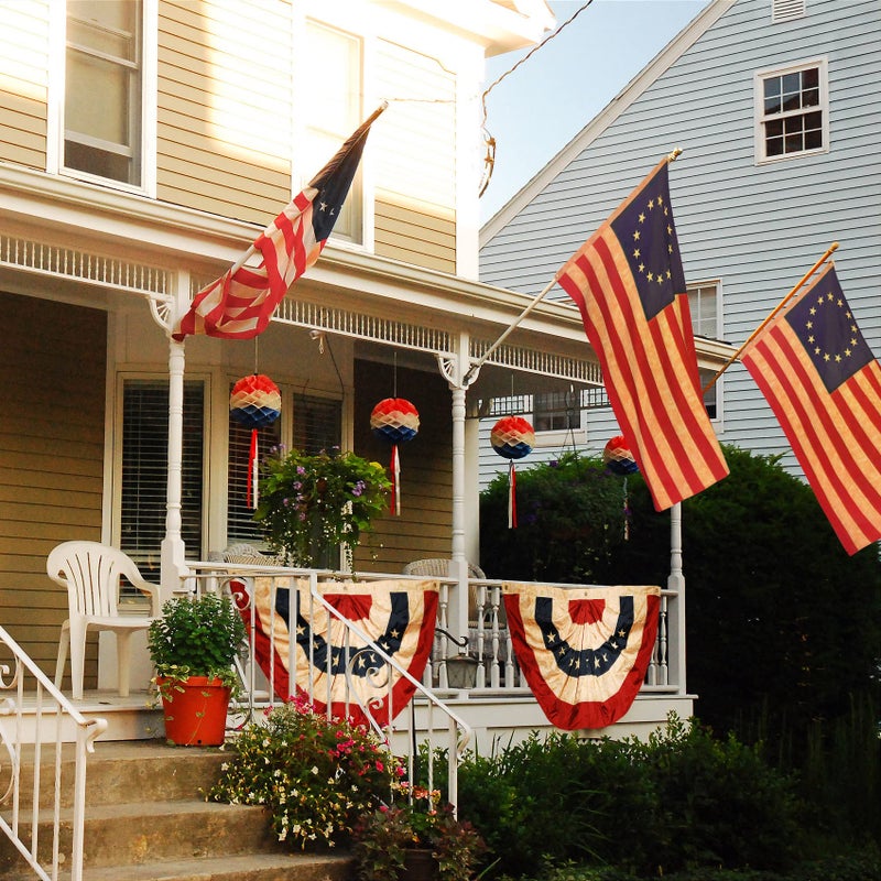 Morigins 48x25 Inch Tea Stained Antique US American Flag Bunting Half Fan Fully Pleated Banners - Image 5